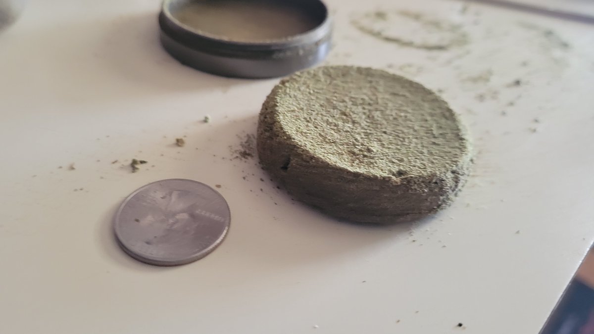 admiral_baby's tweet photo. I needed to grind some whole allspice berries, so i decided to clean out one of my old weed grinders and i discovered the largest cake of kief I've ever encountered https://t.co/LROascvSoO