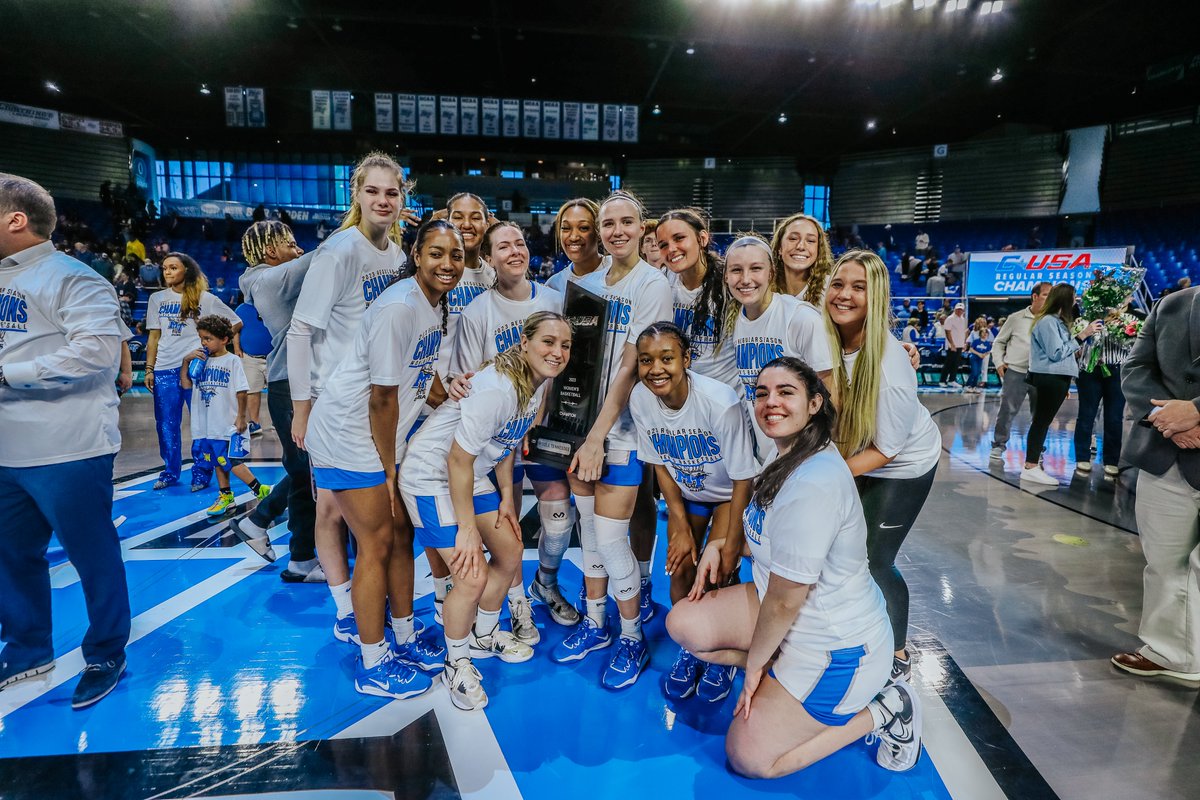 MT_WBB's tweet photo. Your #LadyRaiders are looking forward to being the one seed in next week's @ConferenceUSA tournament, but today we got to celebrate the program's 20th regular season championship with a few thousand of our best friends!

#BLUEnited | #TrueBlue https://t.co/bAEO3D7k51