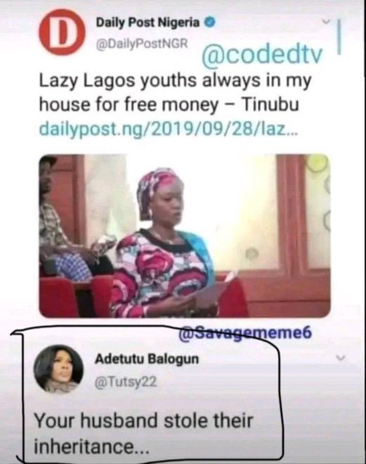 <a href="/DavidHundeyin/">David Hundeyin</a> Tinubu hijacked lagos state then turned it into family business yet his not even a lagosians.Tinubu's real name,place of birth,the school he attended and real state of origin is unknowing to lagosians but today lagosians are sIäves in their own state bcoz Tinubu hijacked Lagos.
