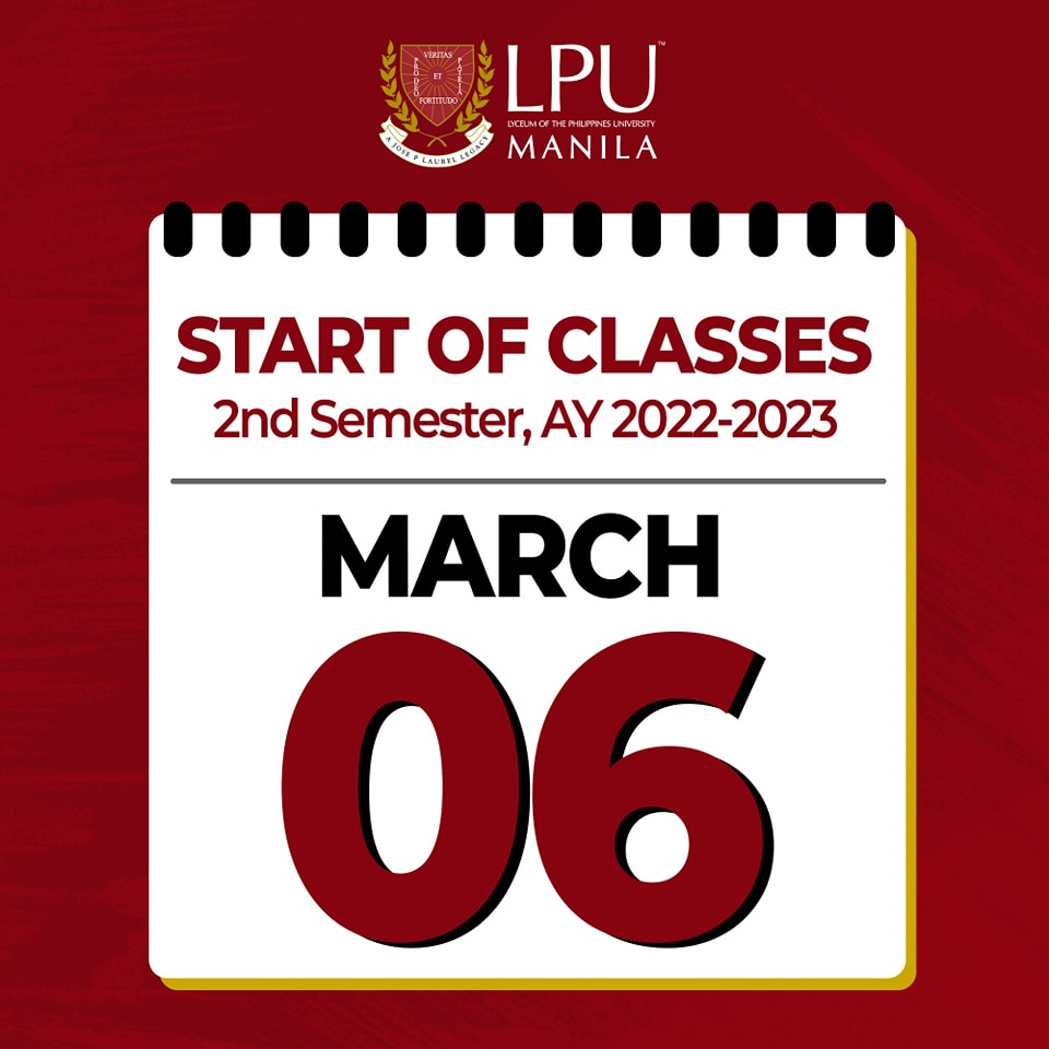 LPUManila's tweet photo. Mark your calendars and hit that alarm, be reminded that classes resume tomorrow, March 6, 2023. Make sure to check your Microsoft Teams and LPU Campus Mail regularly for updates. See you online, for this week, Lyceans! #LearnDifferentLiveDifferent https://t.co/F6vjxxHiuv