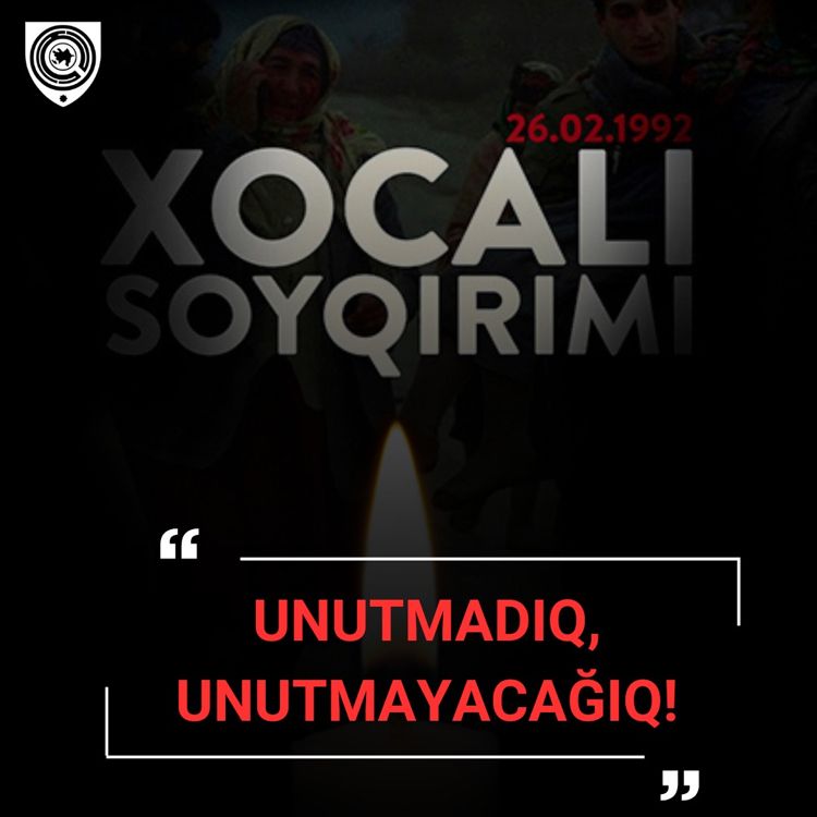 Bu gün, erməni işğalçılarının və havadarlarının Xocalıda törətdiyi qətliamdan 31 il ötür. Platforma olaraq Xocalı soyqırımının günahsız qurbanlarının əziz xatirəsini ehtiramla yad edirik. Allah rəhmət eləsin!

#JusticeforKhojaly #XocalıyaƏdalət #KhojalyGenocide #26february1992