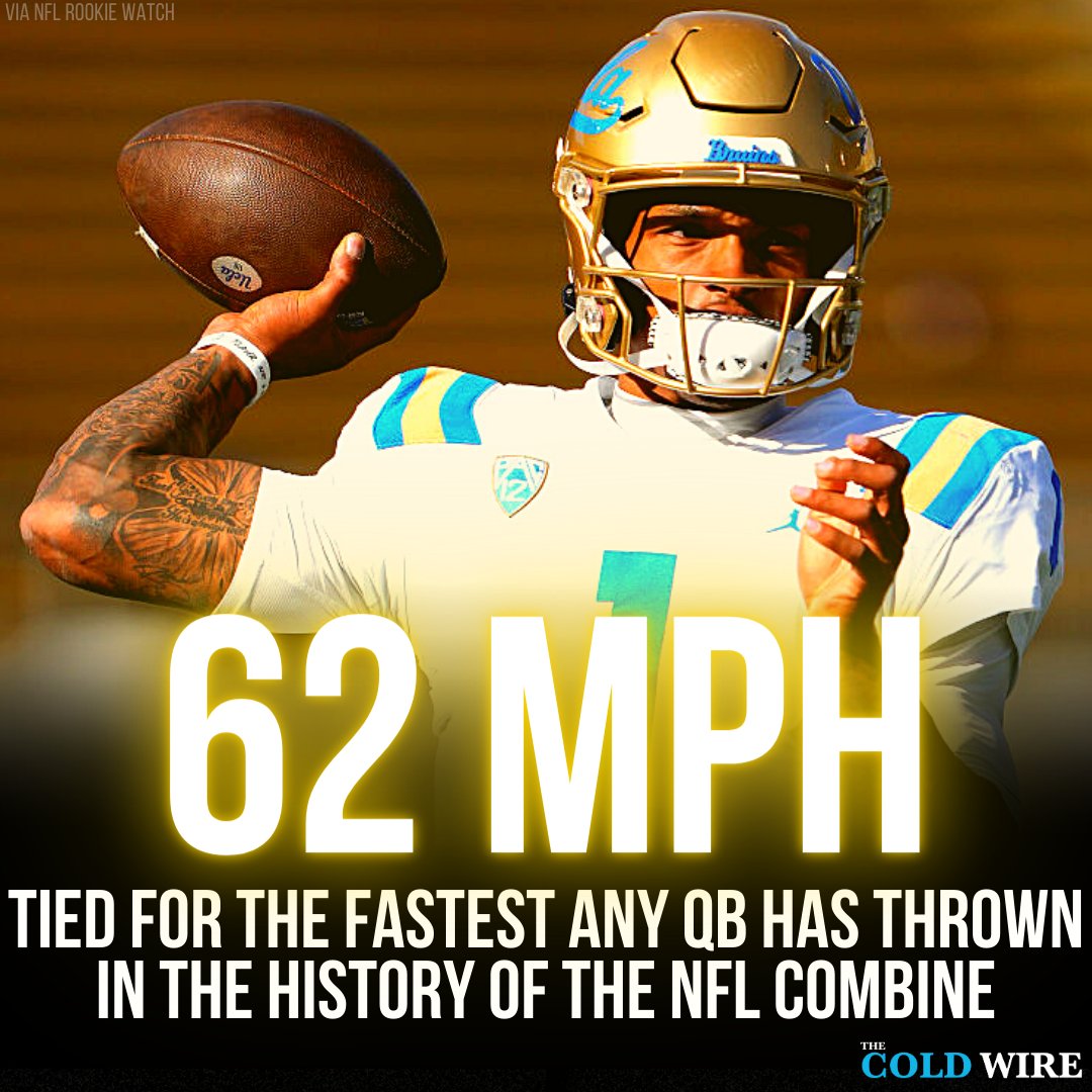 thecoldwire's tweet photo. Dorian Thompson-Robinson tied Josh Allen for the fastest any QB has thrown in the HISTORY of the #NFL Combine with a velocity of 62 mph.

#NFLCombine #NFLCombine2023 @NFLRookieWatxh https://t.co/vGG2msQI6a