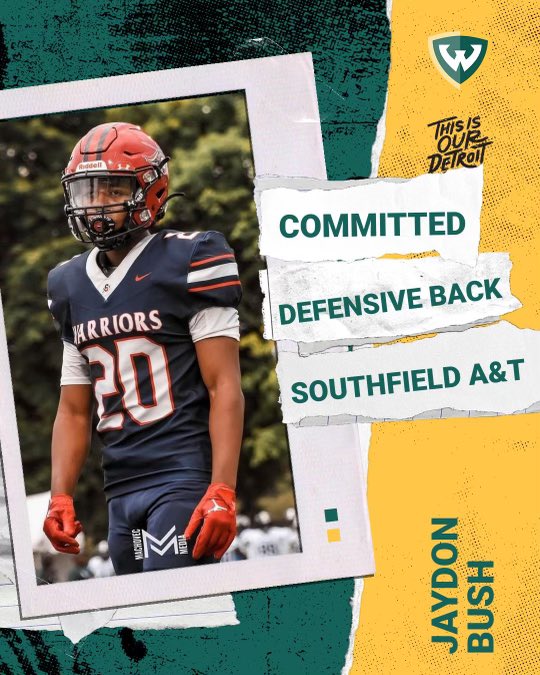 jaydon_bush's tweet photo. I’ve been blessed to receive the opportunity to remain a Warrior! I will continue on my academic path and play football at the next level for Wayne State University. Thank you @CoachWheat6 @Coach_Rob_WSU @RisingStars6 @S_Warriors_FB https://t.co/Uxpvo7A5X2