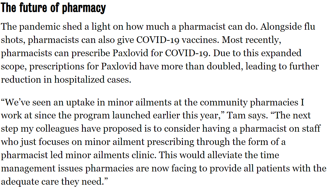 JinhyeongKim11's tweet photo. it's great to hear that there was reduction in hospitalized patients because pharmacists were able to prescribe for Paxlovid. This proves the ability of pharmacists to prescribe for minor ailments. I hope to see some pharmacist-led clinics in NL in the near future. #Pharm4420 https://t.co/EloipzQbNk