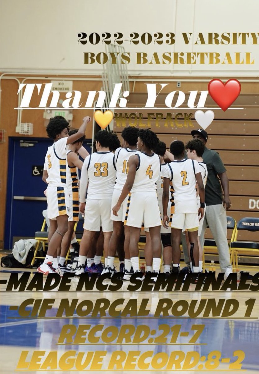 Thank you to our Varsity Boys basketball team on their Fantastic run this season. ✅21-7 season record ✅NCS semifinals ✅CIF NorCal Division lll round 1 ✅8-2 league play We are very proud of our student Athletes and Coaches for all they’ve done this season! THANK YOU!