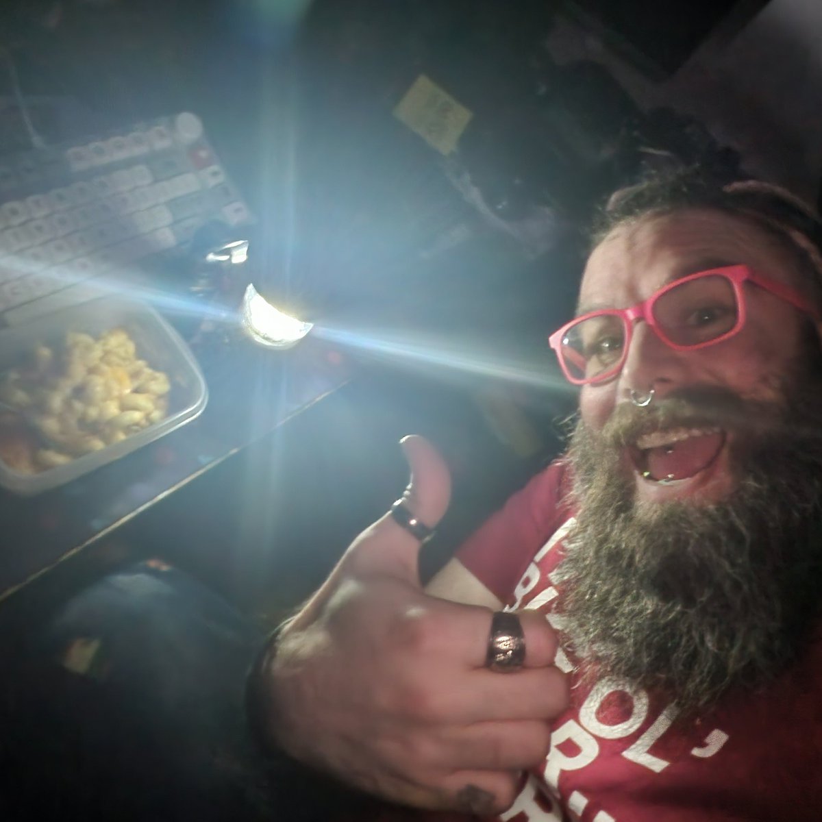 akaSnuggie's tweet image. Mac n Cheese by wind-up lantern light. Thanks storm. 
#NoPower