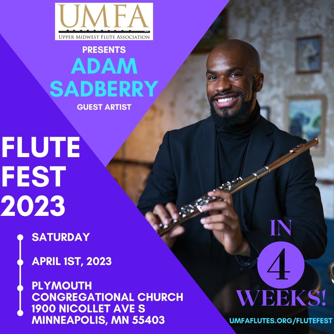 Flute Fest is only 4 WEEKS AWAY on Saturday, April 1st!

Please visit umfaflutes.org/FluteFest for more information.

If you are planning to join us for UMFA Flute Fest 2023, make sure to register! Early bird prices available now through April 1st!