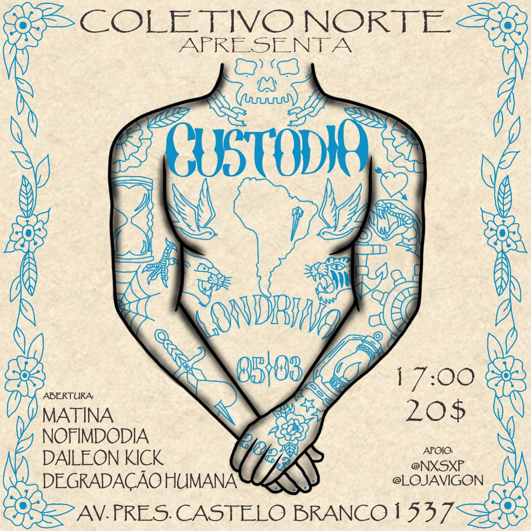 Nesse domingo no Cativeiro, diretamente da Colômbia a banda Custodia passa por Londrina em sua tour e vamos ter o prazer de estar aquecendo o palco junto com a Matina, Daileon Kick e Degradação humana