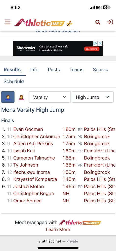 First place Bolingbrook quad meet