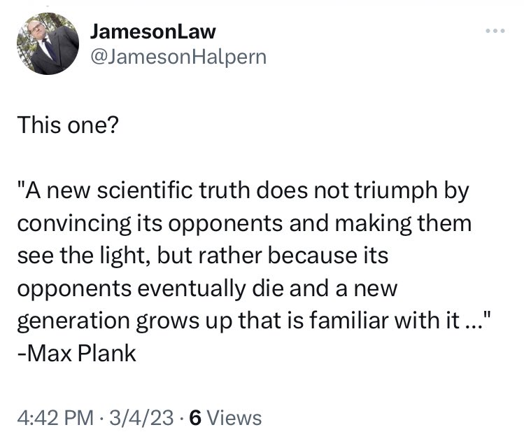 @JMcG____ @JamesonHalpern Ah! You’re misunderstanding the quote. That’s what it is. First of all the peer review process isn’t necessarily about convincing as it is investigating and falsifying because the experiments themselves are convincing if done right. Second he’s talking about things that are true.