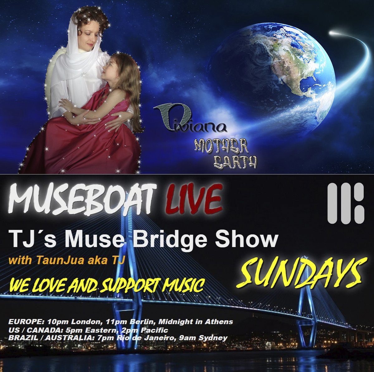 annacnova's tweet photo. Diviana @Artist_Diviana "MOTHER EARTH" in the playlist on Museboat Live Channel tomorrow ๐ฅ
Sunday March 5th 2023 at 10 pm UK, 11 pm CET
Listen page/official site: https://t.co/oaU4MYK2yz @museboatlive
#diviana #annacnova #museboatlivechannel #radio #motherearth #music2023 https://t.co/xGftyYwWUz