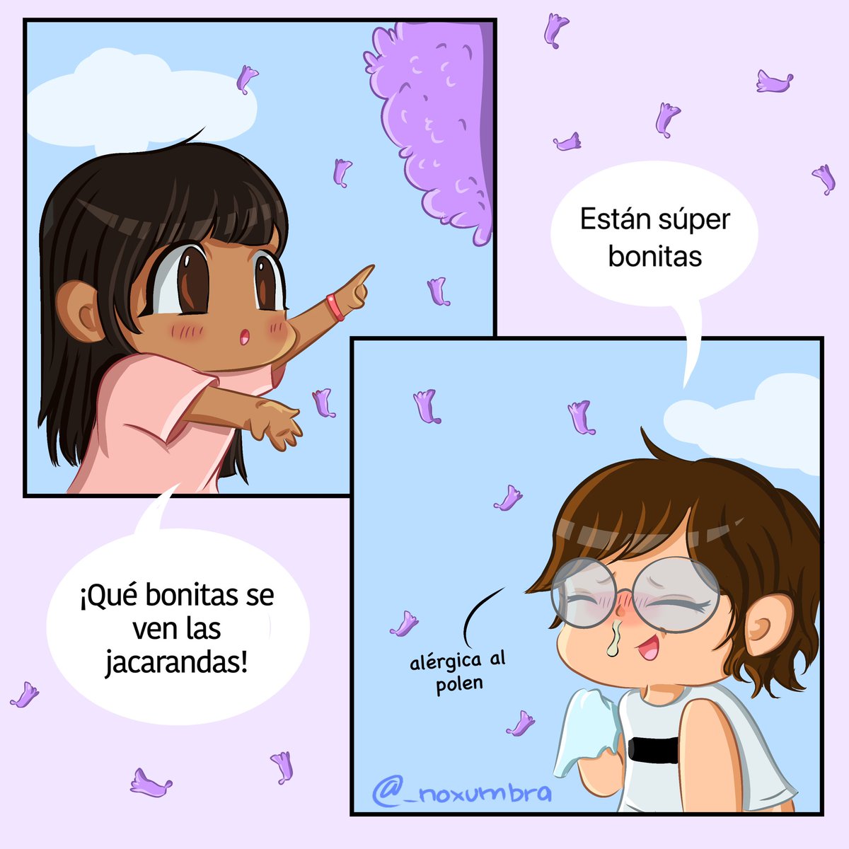 _noxumbra's tweet photo. #arte #CDMX #jacarandas #alegia #flores #comic #dibujodigital #humor https://t.co/bxhbpliVGV