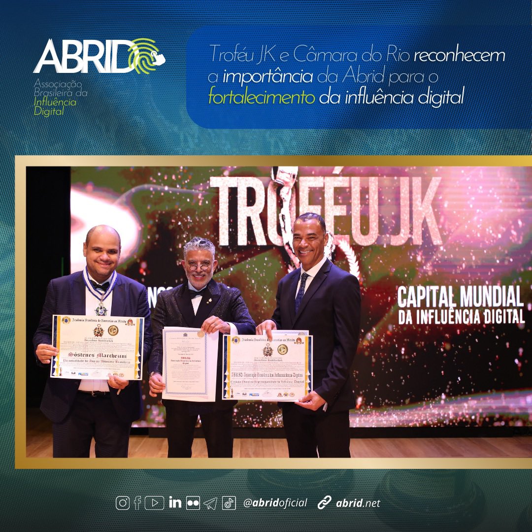 abridoficial's tweet photo. Troféu JK e Câmara do Rio reconhecem a importância da Abrid para o fortalecimento da influência digital 

No último dia 1/3, o ecossistema do mundo digital foi o grande protagonista da noite no Teatro do Copacabana Palace.

Segue o fio 🧶  (1/9) https://t.co/zJ3LiESiVF