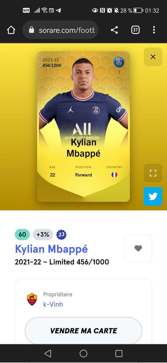Mr_kvinh's tweet photo. Je marque aussi le coup avec l'acquisition de celui qui écrit l'histoire de mon Club 🔴🔵 @KMbappe @Sorare #psg https://t.co/Z8j3bXgHMG
