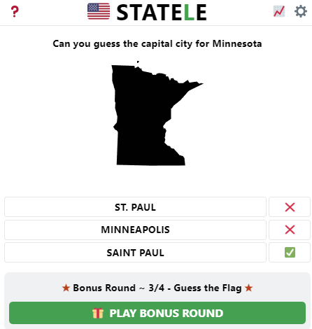 jarrodfrates's tweet photo. @Worldle_Game Your Minnesota capital question produced a frustrating result today. https://t.co/3NzqVDfcOB