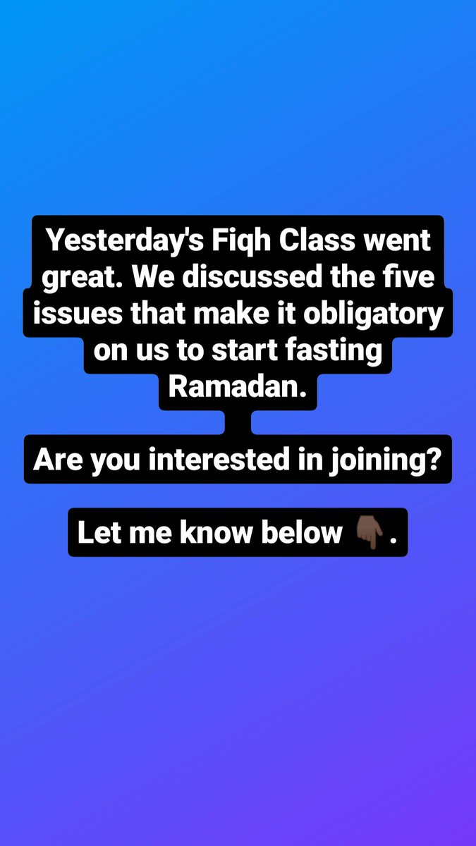 infoAbdulLateef's tweet photo. Yesterday's Fiqh Class went great. We discussed the five issues that make it obligatory on us to start fasting Ramadan.
Are you interested in joining?
#fastingtips #fasting #fastingforbeginners #fastinginislam #ramadankareem #ramadaan #Ramadan2023 #ramadhan2023 #RamadanMubarak https://t.co/YmhP1huwOr