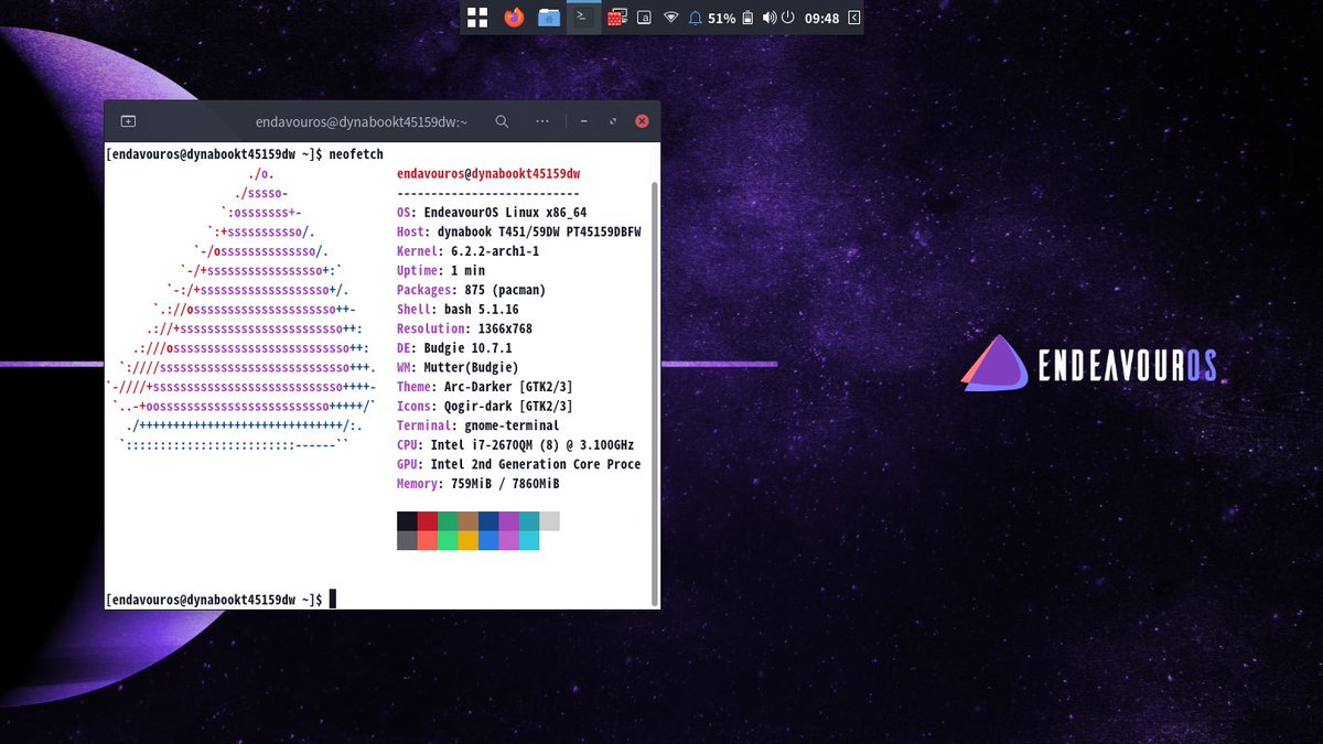 NBOX_L_Turbo's tweet image. 今日は鹿児島マラソンε≡≡ﾍ( ´Д`)ﾉ

Linux Kernel 6.2.2にアップデート完了 #EndeavourOS #archlinux