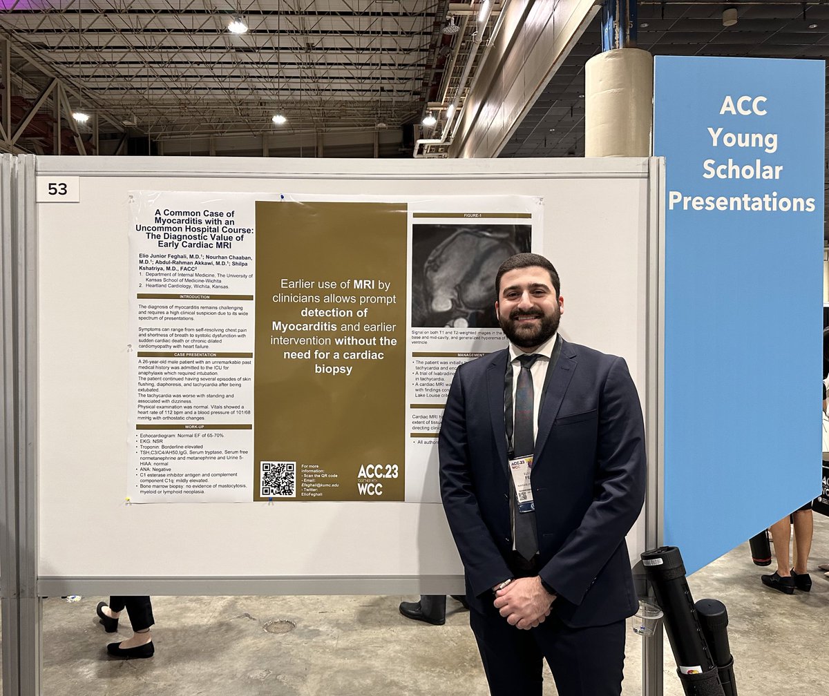 Proud to be presenting my work at #ACC2023 
Day 1 was full of learning and connecting with awesome colleagues and mentors 🫀
<a href="/ACCinTouch/">American College of Cardiology</a> <a href="/KUSM_Wichita/">KU School of Medicine-Wichita</a>