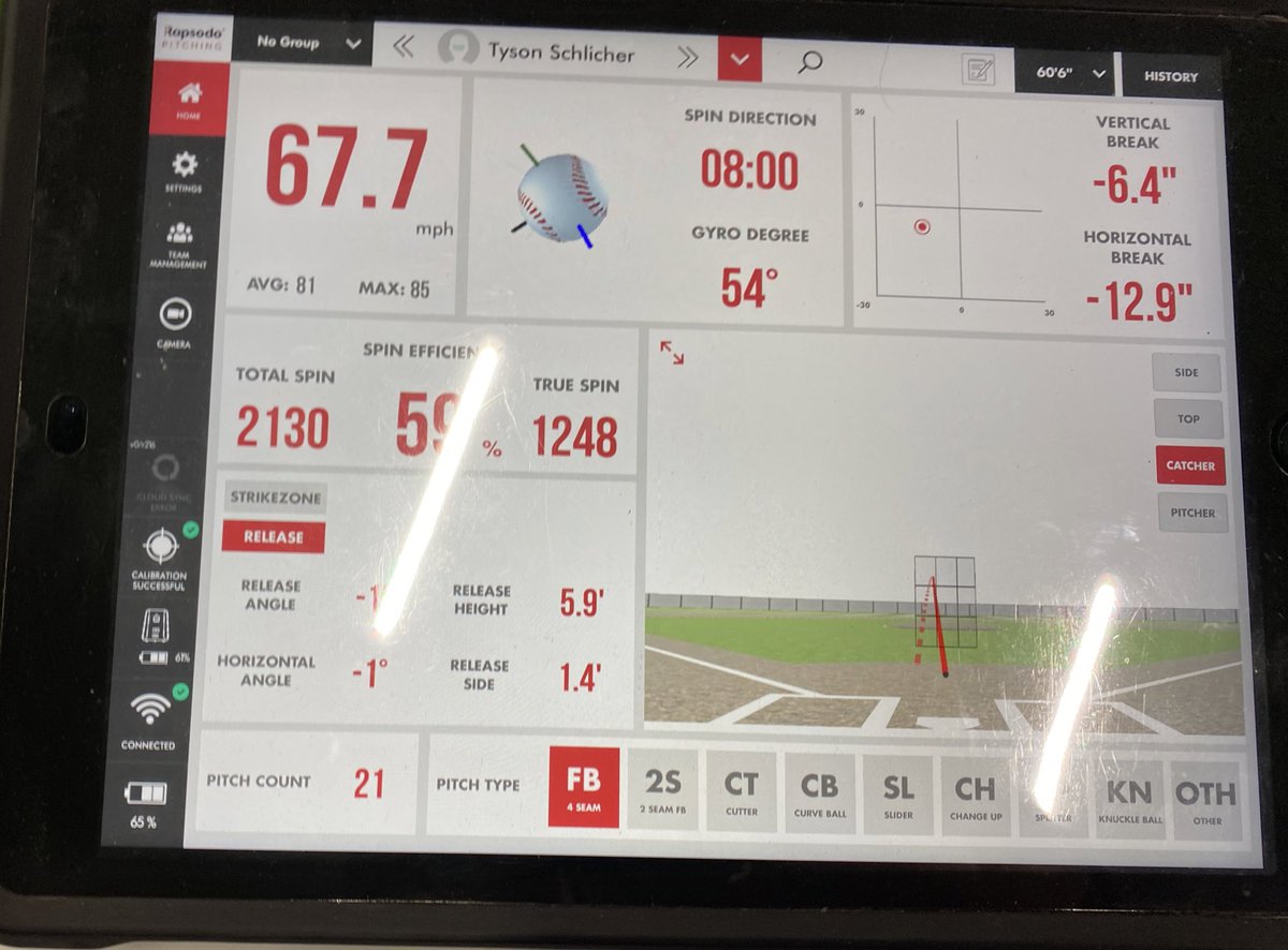 DuveThrowing's tweet photo. Tyson Schlicher (@SchlicherTyson) 2024 Waukee NW &amp; @IowaSticks whippy arm with good feel for the zone. 
Last week in a bullpen
FB 82-84.6 
CB 66-68 (2nd pic)
CH 76-78
@FlatgroundApp https://t.co/A1LAFqrE7N