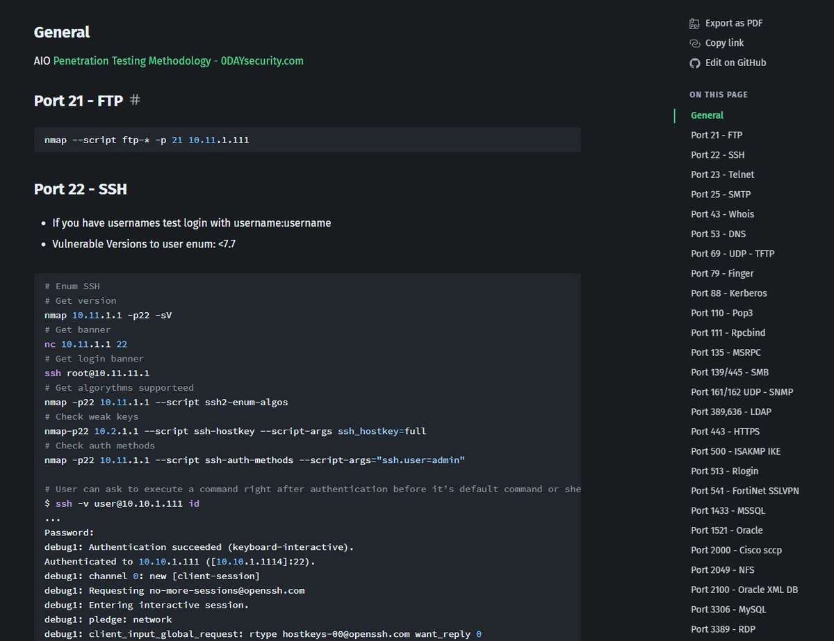 All Common Ports 🌿🥬

Enumerations and Exploitations

pentestbook.six2dez.com/enumeration/po…