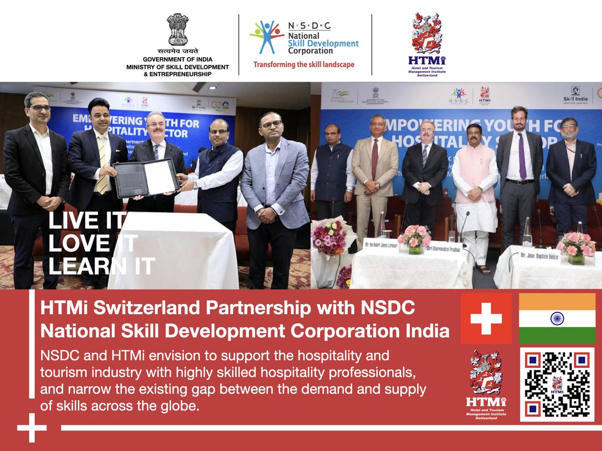 himanshudev's tweet photo. 🇨🇭🇮🇳 Switzerland as World Leader in Modern Hospitality and India with the Tradition of Guest as God &amp; a resolve to EMPOWER YOUTH come together at the Govt level; the next day >> we sign an MOU 1/3 .. #hospitality #hotelmanagement https://t.co/DXYVW2nDXh