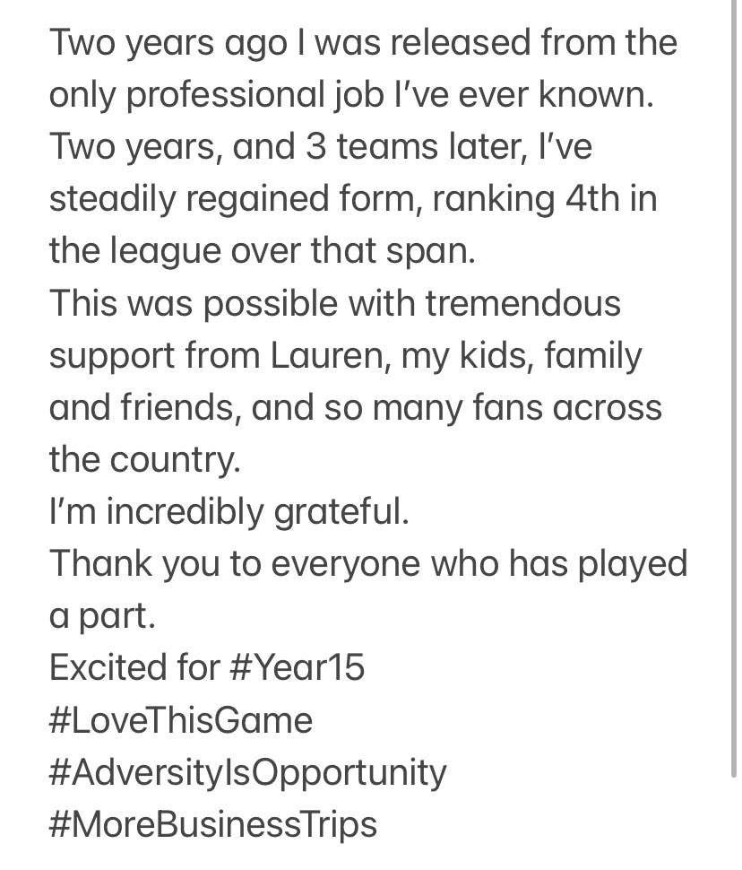 thomasmorstead's tweet photo. Two years ago I was released from the only professional job I’ve ever known…..

Excited for #Year15
#LoveThisGame #AdversityIsOpportunity 
#MoreBusinessTrips https://t.co/V2xK03ep7F