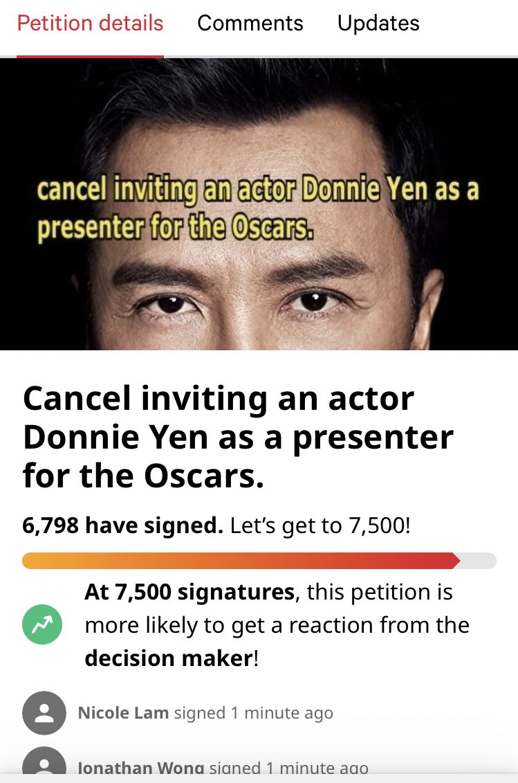 想呢個冚家剷甄子丹仆街
就要搞死佢套戲個票房
不過除咗你香港人，其他人根本就唔會抵制呢個仆街
所以好難搞死個票房

咁仲有班人係（好看良知）㗎嘛

聯署有人簽就最好啦

不過今日一啲都唔樂觀