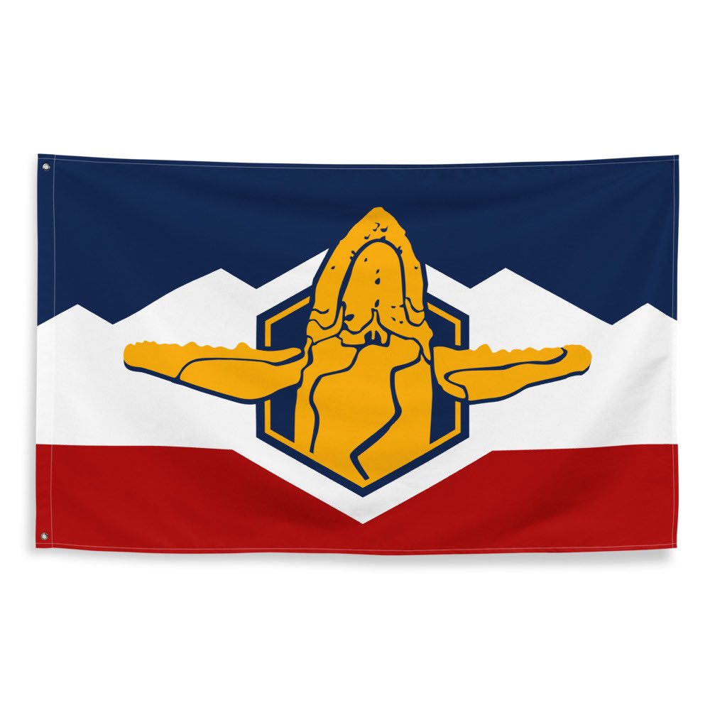 sacredwhaleslc's tweet photo. I pledge allegiance to the Whale flag, of the 9th &amp; 9th neighborhood of Utah. And through the roundabout over which it stands, one direction, under blowhole, with liberty park drum circle for all. 
u/unit156
#utpol #slc #utah #9thand9thwhale https://t.co/11EjWeDk34