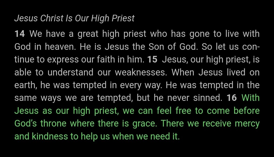 Believe in Jesus our high priest.

Talk to him. He understands our weaknesses.

We will receive mercy and kindness.