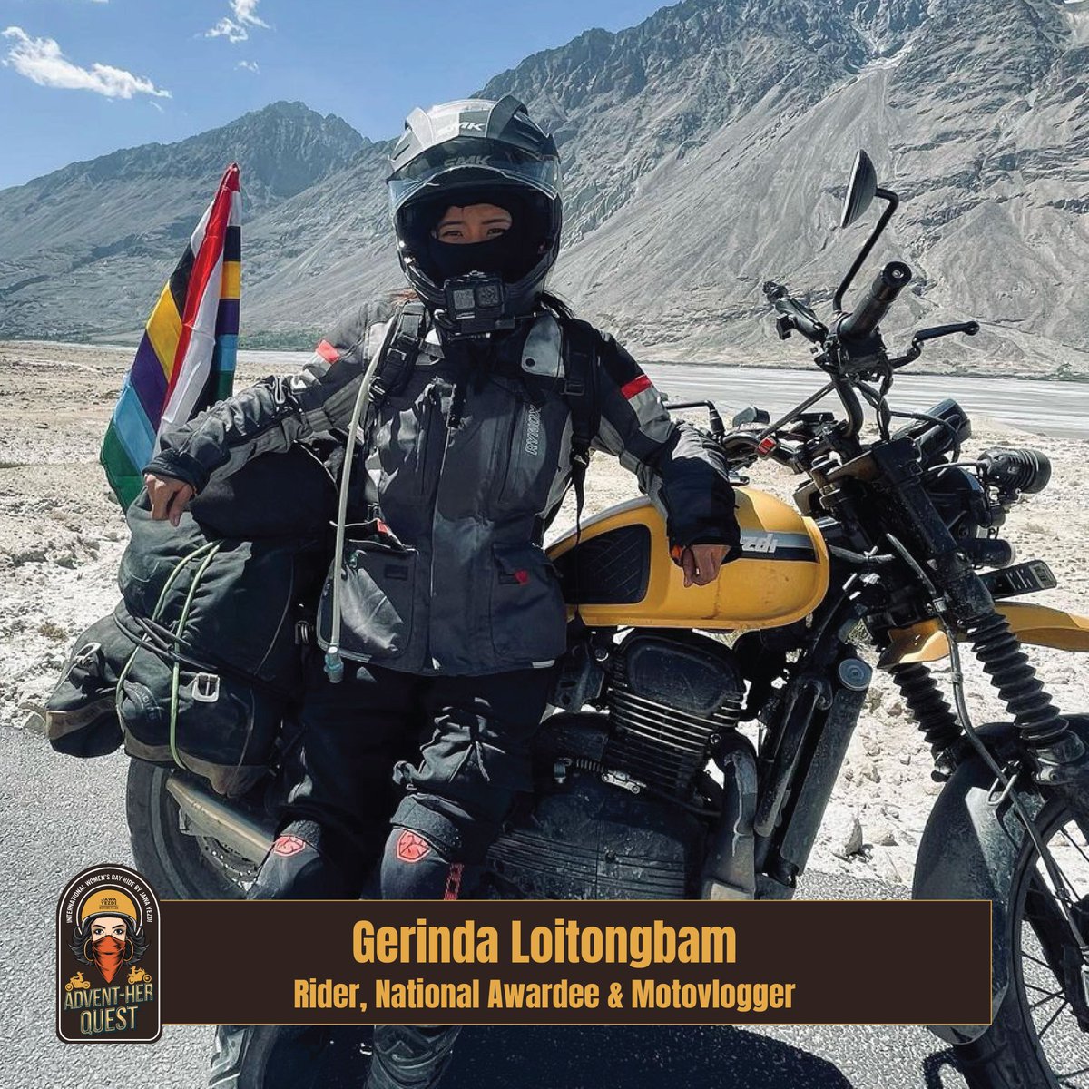 'It was my Dad’s dream to ride to Ladakh, which I took-up and was able to fulfil it on my #Yezdi Scrambler,” says @gerinda_loitongbam (Instagram)
.
She earned the title of ‘First woman rider from Manipur to reach Umling La'.

#InternationalWomensDay #YezdiScrambler #IWD2023
