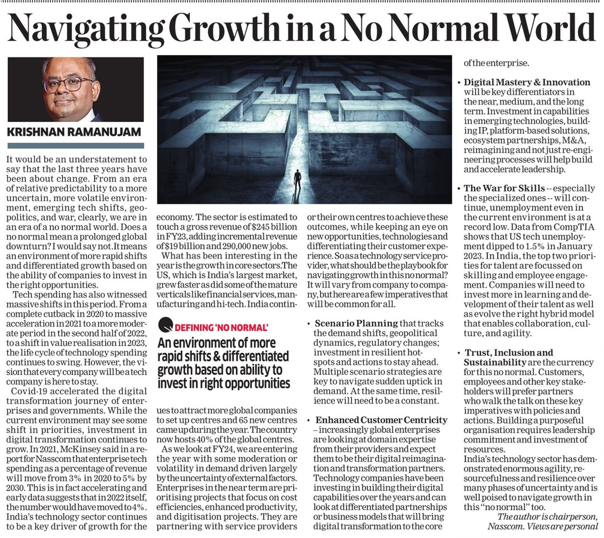 Surabhi Agarwal (@surabhia_et) on Twitter photo Chairman of @Nasscom Krishnan Ramanujam <a href="/kramanuj/">Krishnan Ramanujam</a> writes for @economictimes on how to nagivate a world full of uncertainity Chairman of @Nasscom Krishnan Ramanujam <a href="/kramanuj/">Krishnan Ramanujam</a> writes for @economictimes on how to nagivate a world full of uncertainity