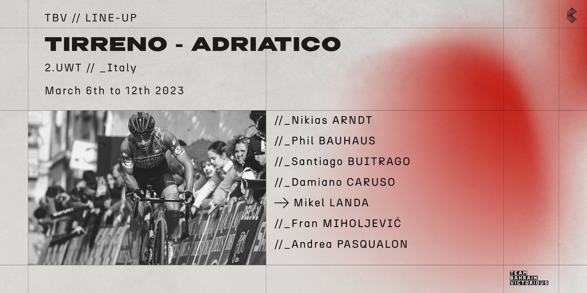 📣 Here's our team for @TirrenAdriatico 🇩🇪 @NikiasArndt 🇩🇪 @PhilBauhaus 🇨🇴 @SantiagoBS26 🇮🇹 @CarusoDamiano 🇪🇸 @MikelLandaMeana 🇭🇷 @FranMiholjevic 🇮🇹 @AndreaPasqualon #RideAsOne #TirrenoAdriatico 🔗 bit.ly/3SWHRU0