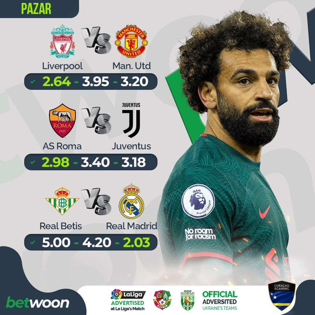 👉TÜM MAÇLAR EN YÜKSEK ORANLARIYLA #BETWOON'DA!

🎁%30 ANLIK KAYIP BONUSU!

⚽Liverpool🥅Man. Utd
⚽AS Roma🥅Juventus
⚽Real Betis🥅Real Madrid

🎁ÇEKİMİNİ PAYLAŞ 500TL'YE KADAR NAKİT KAZAN!

➡rebrand.ly/SocialMediaa

#betwoon #sport #bahis #iddaa #canlı