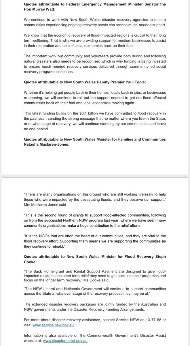Steph Cooke MP (@stephcookemp) on Twitter photo Flood recovery is continuing across the State. Today we announced more support for inland NSW communities. Back Home grants, Rental Support payments extended. Grants for businesses with 20+ employees and support for community-led recovery projects. <a href="/PaulTooleMP/">Paul Toole MP</a> <a href="/nmaclarenjones/">The Hon. Natasha Maclaren-Jones MLC</a> Flood recovery is continuing across the State. Today we announced more support for inland NSW communities. Back Home grants, Rental Support payments extended. Grants for businesses with 20+ employees and support for community-led recovery projects. <a href="/PaulTooleMP/">Paul Toole MP</a> <a href="/nmaclarenjones/">The Hon. Natasha Maclaren-Jones MLC</a>