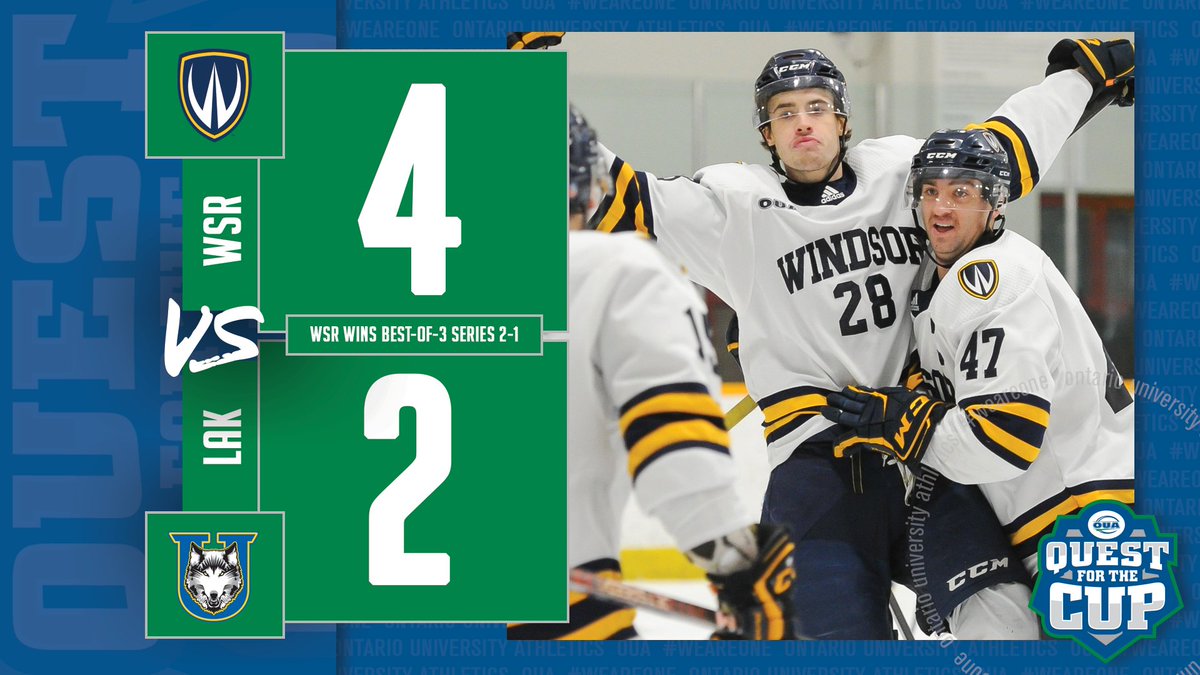 FINAL SCORE 🏒

<a href="/WindsorLancers/">Windsor Lancers</a> | 4
<a href="/LakeheadTWolves/">Lakehead Athletics</a> | 2

The #QueensCup will go through Windsor, as a blistering start to the second period helps <a href="/WindsorMHKY/">Lancer Men’s Hockey</a> double up Lakehead in Game 3 and lock up a spot in the #OUA finale.

📸 Kevin Jarrold
#WeAreONE | #QuestForTheCup