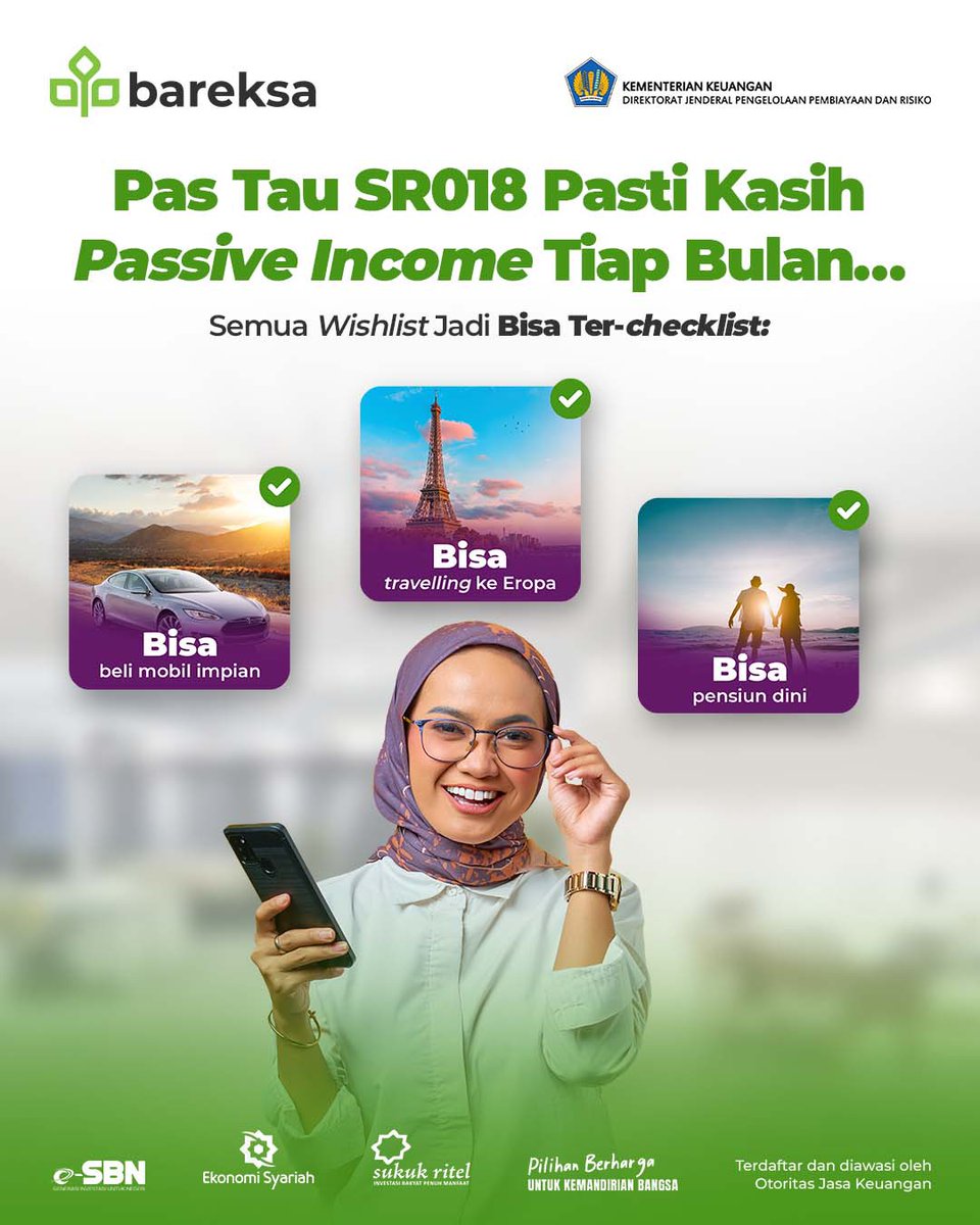 bareksa's tweet photo. Apapun tujuan keuanganmu, #AmanPastiBisa terwujud lewat investasi SR018 di Bareksa, karena 100% dijamin negara ✨
#AksiNyataBantuNegara #SBN #SR018 #PilihanBerhargaUntukKemandirianBangsa https://t.co/ydAQwzjH3l