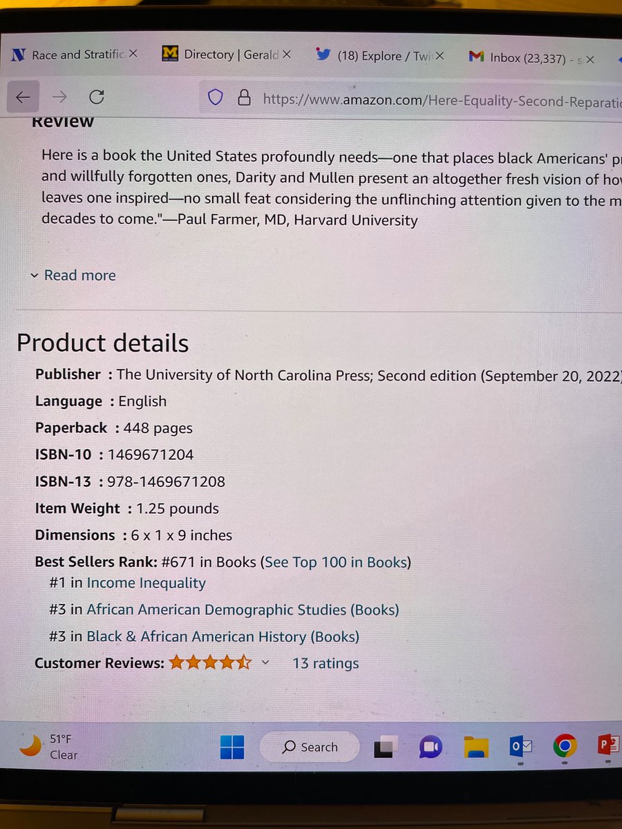 Sandy Darity, Retweets do not mean endorsement. (@sandydarity) on Twitter photo Very exciting to see <a href="/IrstenKMullen/">Kirsten Mullen</a>’s and my book From Here to Equality: Reparations for Black Americans in the Twenty-First Century (#FHTE) second edition as Amazon top seller in Income Inequality category. Very exciting to see <a href="/IrstenKMullen/">Kirsten Mullen</a>’s and my book From Here to Equality: Reparations for Black Americans in the Twenty-First Century (#FHTE) second edition as Amazon top seller in Income Inequality category.