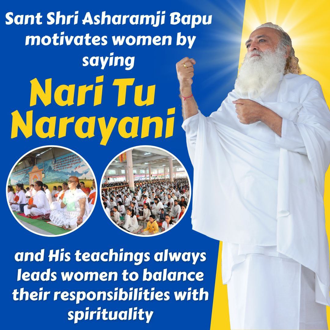 GaGajera's tweet photo. Pujya Sant Shri Asharamji Bapu has always thought for Real Empowerment of women and Motivated them by saying Nari Tu Narayani !!

Mahila Utthan Mandal inspired by him is guiding millions of Women to lead successful, peacfull, spiritual life.
#निज_स्वरूप_में_जाग https://t.co/MQzeyM40cU