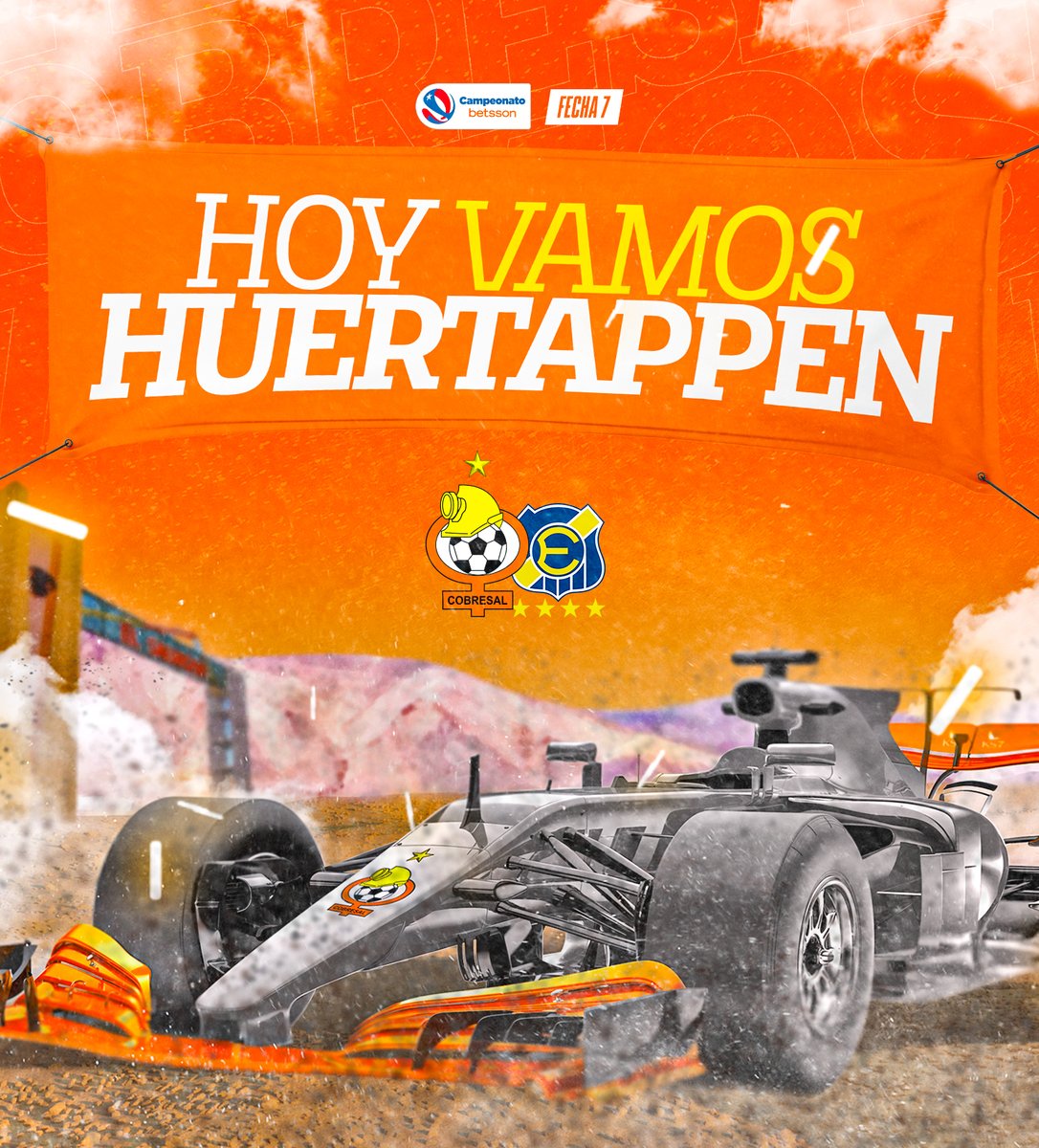 ClubDepCobresal's tweet photo. ¡Cuidado #Hamilton, cuidado #ChecoPérez! 👀🚨
➡ ¡HOY VAMOS #HUERTAPPEN! 🧡🤍💚 A propósito del regreso de la #F1 🏎️, nos pusimos creativos y veloces.

A las 20:30 en El Cobre 🏟️ los legionarios se miden ante Everton por la fecha 7 del #CampeonatoBetsson2023.

#LegiónMinera ⚒️🇮🇪 https://t.co/bCl38ML1GW