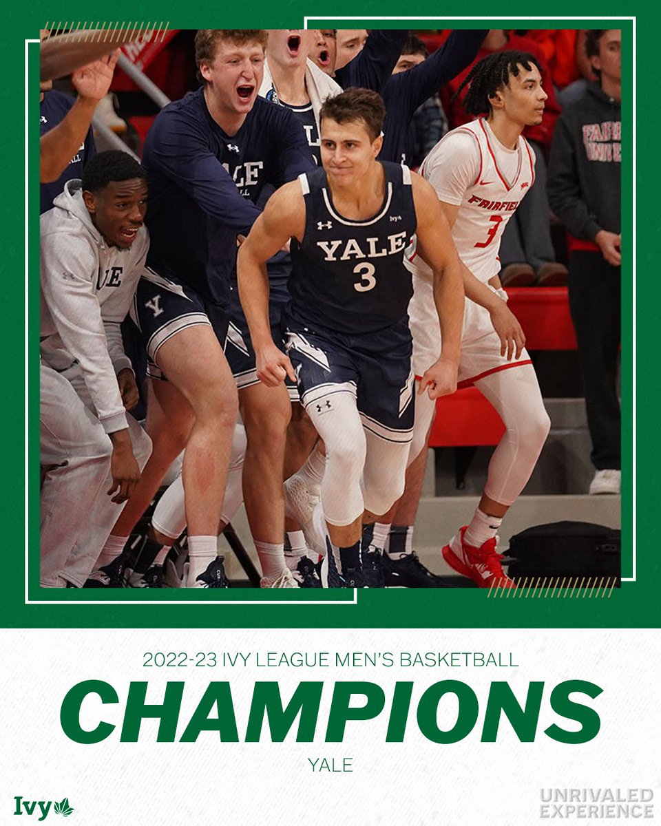 IvyLeague's tweet photo. CHAMP STATUS. 🏆

@YaleMBasketball goes to Providence and defeats Brown 81-73 to claim a share of the Ivy League title. The Bulldogs will also be the No. 1 seed at #IvyMadness next weekend. 

Congratulations to the Bulldogs! 🌿🏀 https://t.co/zR8qeFksHv