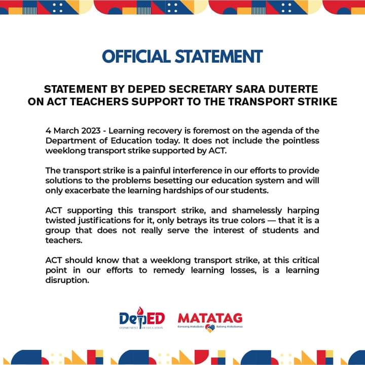 vpsison's tweet photo. “ACT betrays its true colors - it does not really serve the interest of students and teachers.” — VP Sara https://t.co/VokZ6P1Q9t