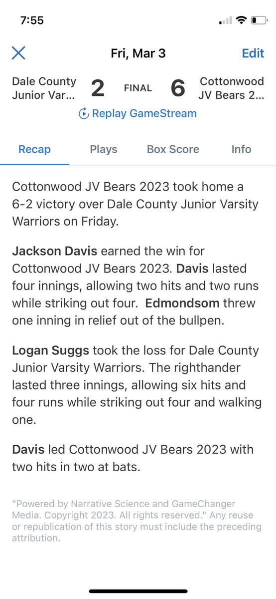 JV Bears make it 5 in a row today to improve to 6-3-1 on the year!