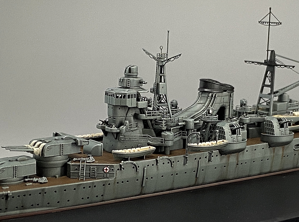 har36600's tweet photo. 軽巡洋艦　最上　完成しました。
使用キットはタミヤ 1/700 ウォーターラインシリーズ No.359 日本海軍 軽巡洋艦 最上
エッチングはアーティストホビー製です。
#艦船模型
#タミヤ https://t.co/m7ps6HbJx7