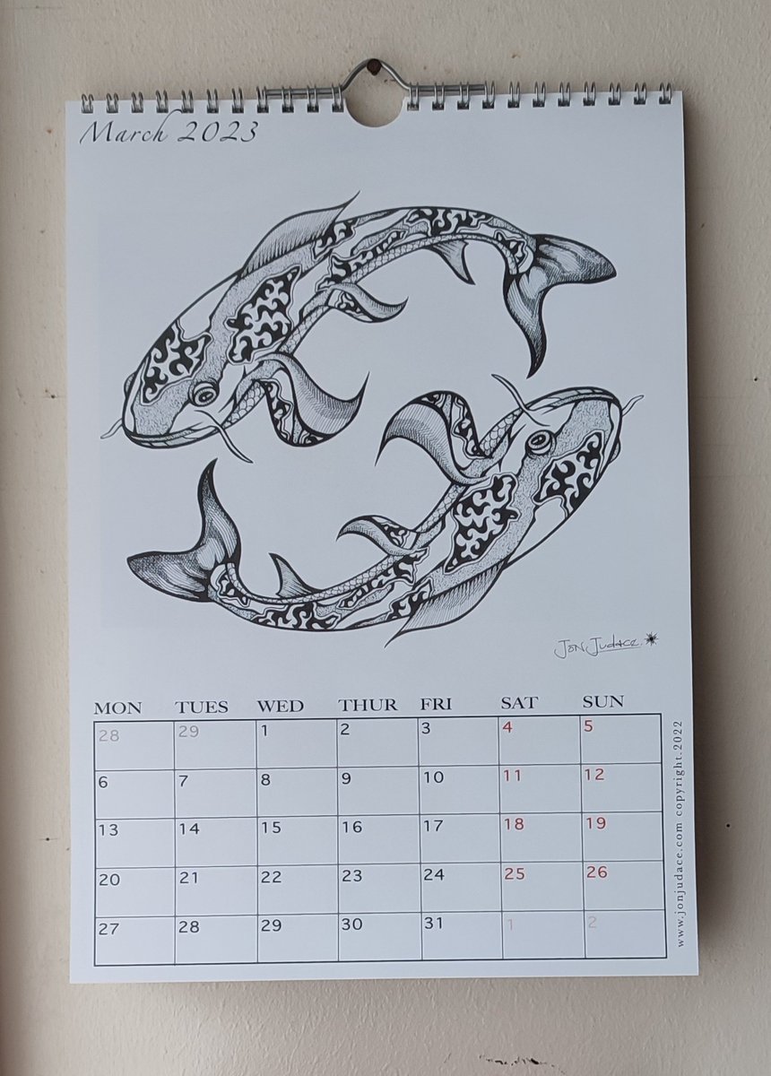 Times may be hard but keep on swimming....Pisces season on the Jon Judace Art calendar 2023. 

It's been a while since I've drawn fish (my favourite animal to draw) 

There are just a handful of calendars left, available at a discounted price only at jonjudace.com