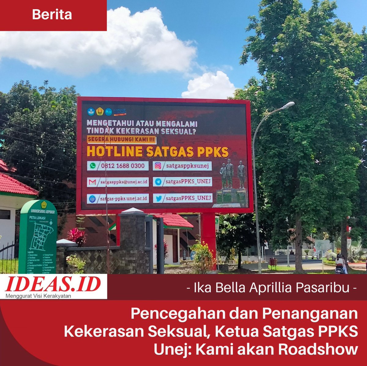 LPM_IDEAS's tweet photo. Sejak dilantik per 7 Desember 2022 lalu, Satuan Tugas Pencegahan dan Penanganan Kekerasan Seksual Universitas Jember (Satgas PPKS Unej), telah membuat Standar Operasional Prosedur (SOP) penanganan kekerasan seksual di lingkungan Unej dan buku pedoman pelaksanaan. https://t.co/bN5V0CbDSV
