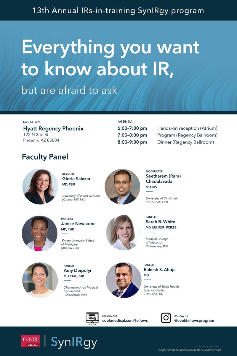 Fellows & Residents: Only a few seats left for #SynIRgy2023 at #SIR23PHX on March 6 from 6-9 pm. Register ➡️ bit.ly/3ki9QR7 
@GSalazar_MD @RamChadalavada @angiowoman @sb_white1 @iRadRock #IRadRes #MedStudents #IRad #IRads @SIRspecialists