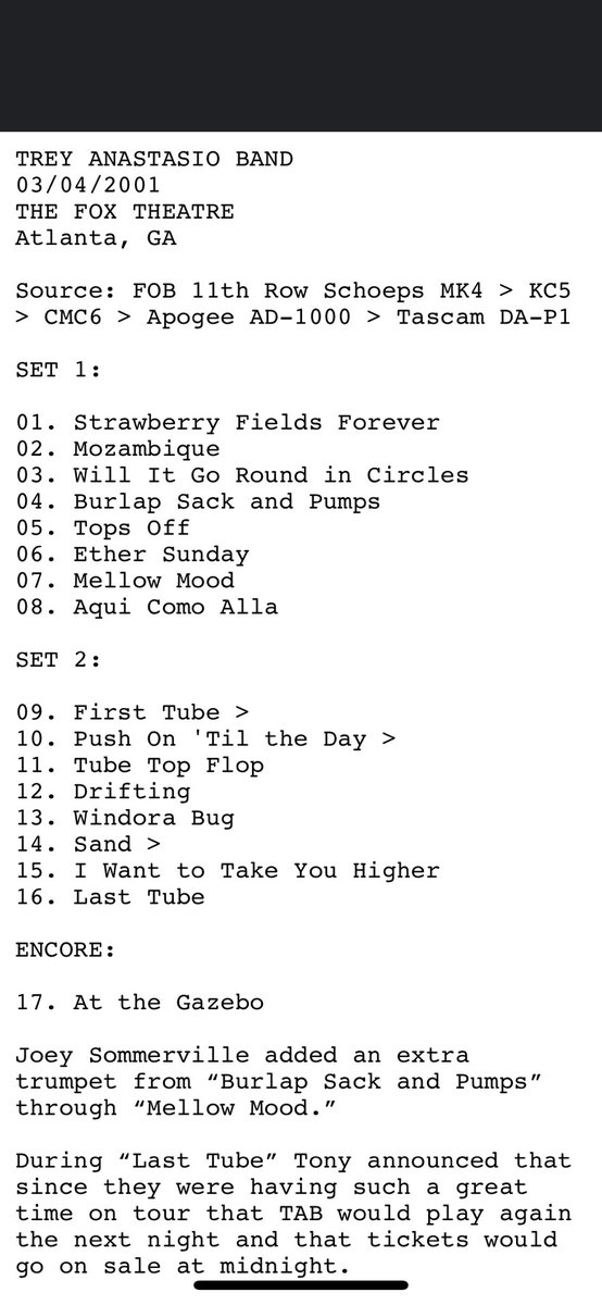 LastTube's tweet image. Trey Anastasio Band 3/4/2001 The Fox Theatre: Atlanta, GA drive.google.com/drive/folders/…