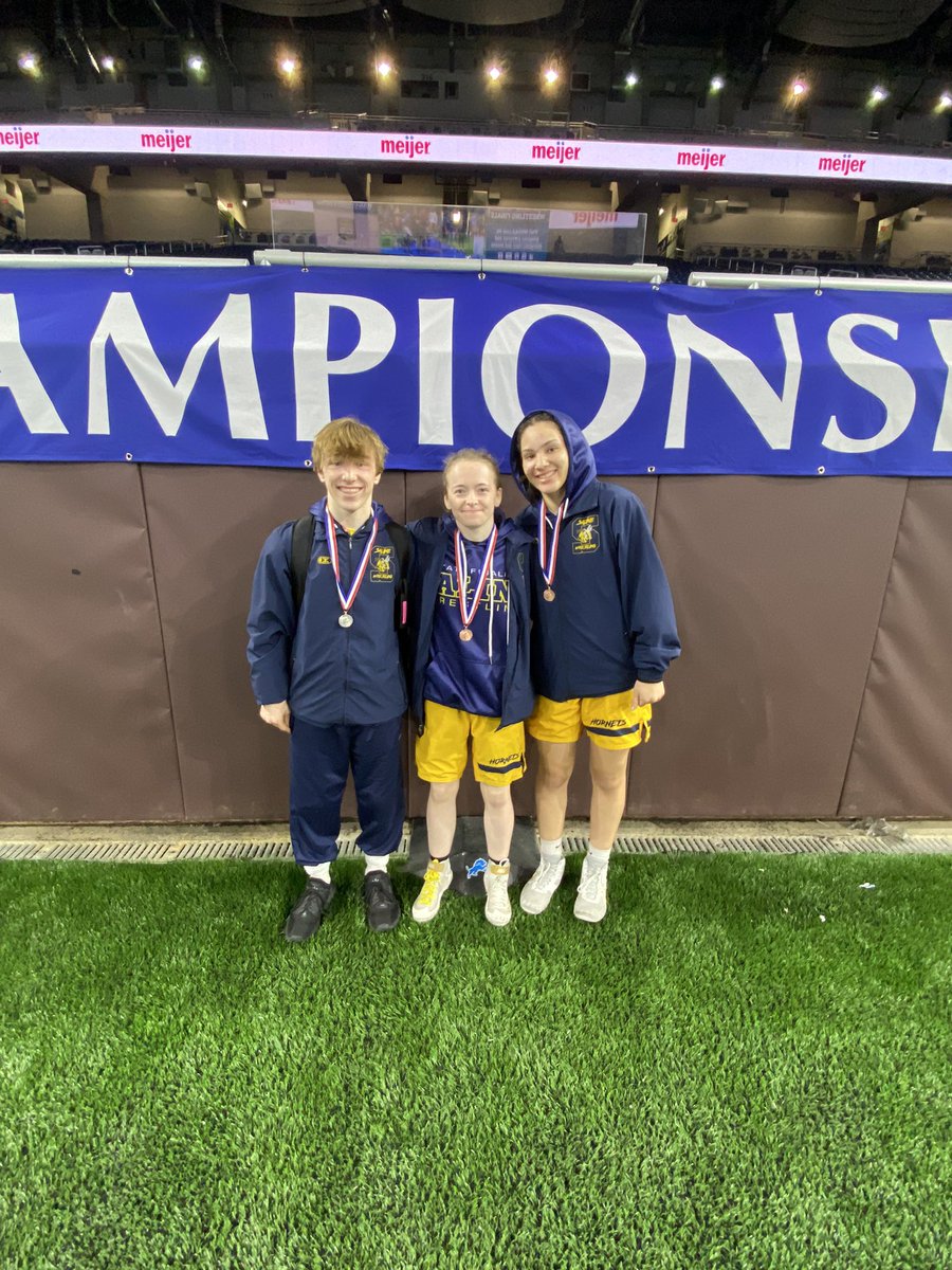3 Hornets entered the weekend with aspirations of becoming All-State &amp; 3 left Ford Field as D1 All-State Wrestlers! Our program could not be more proud of these 3 &amp; the efforts they put forth the last two days! B. LaFleur 2nd, E. Hicks 3rd  &amp; T. Eisemann 4th! Future is bright!