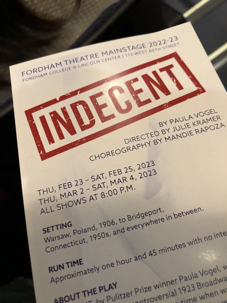 Sfclough's tweet image. Honored I had the chance to see the powerful @FordhamNYC production of #Indecent, directed by my incredibly talented SIL Julie Kramer. #NYForever