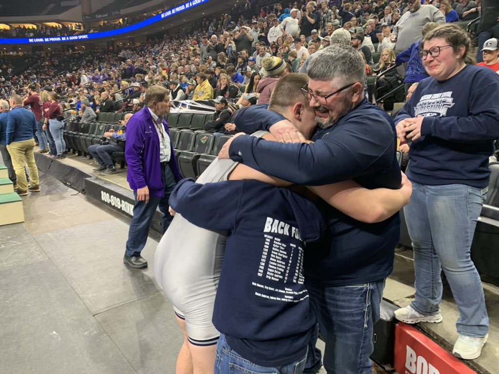 Father and son state champions. Dad Bryce won it 1999 and son Caleb tonight. First father-son state championship combo.